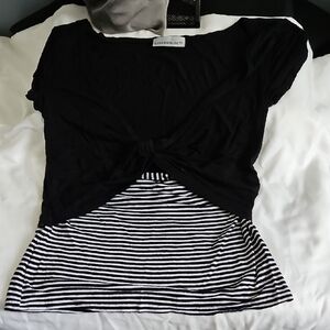 Clockhouse Black and White Knotted Short Sleeve Tee